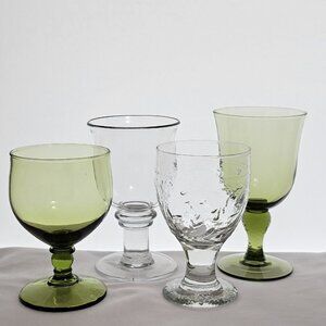 4 Mismatched Colors Glass Wine Water Goblets glassware vintage mixed glasses